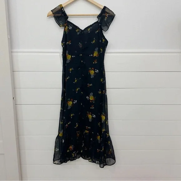 Urban Outfitters Blue and Orange Ruffled Tiered Midi Dress - Picture 5 of 6